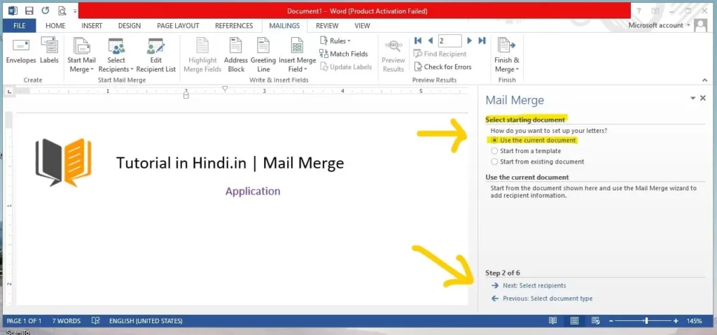 steps of mail merge in MS word