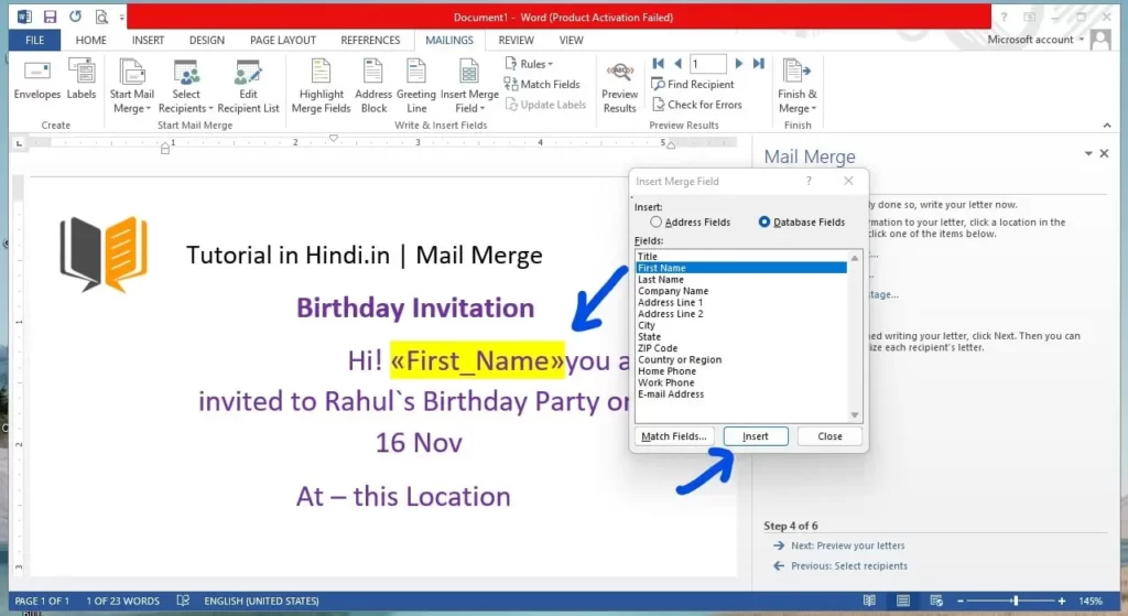 How to do mail merge in word