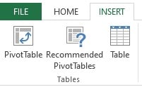 MS Excel Insert Tab - Table